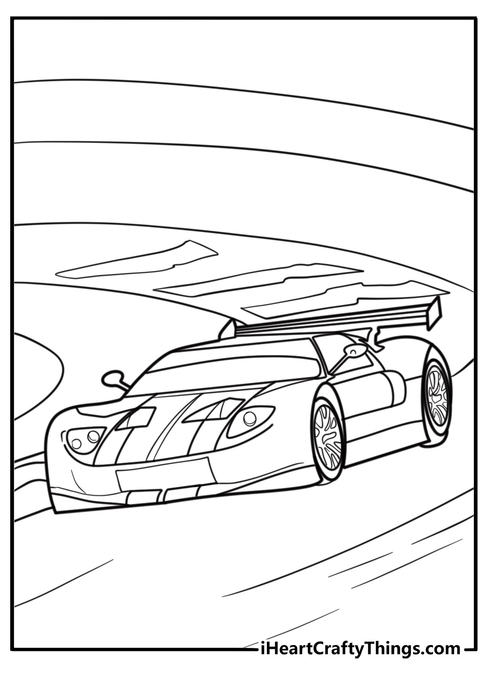 Ford GT racing on a track coloring page