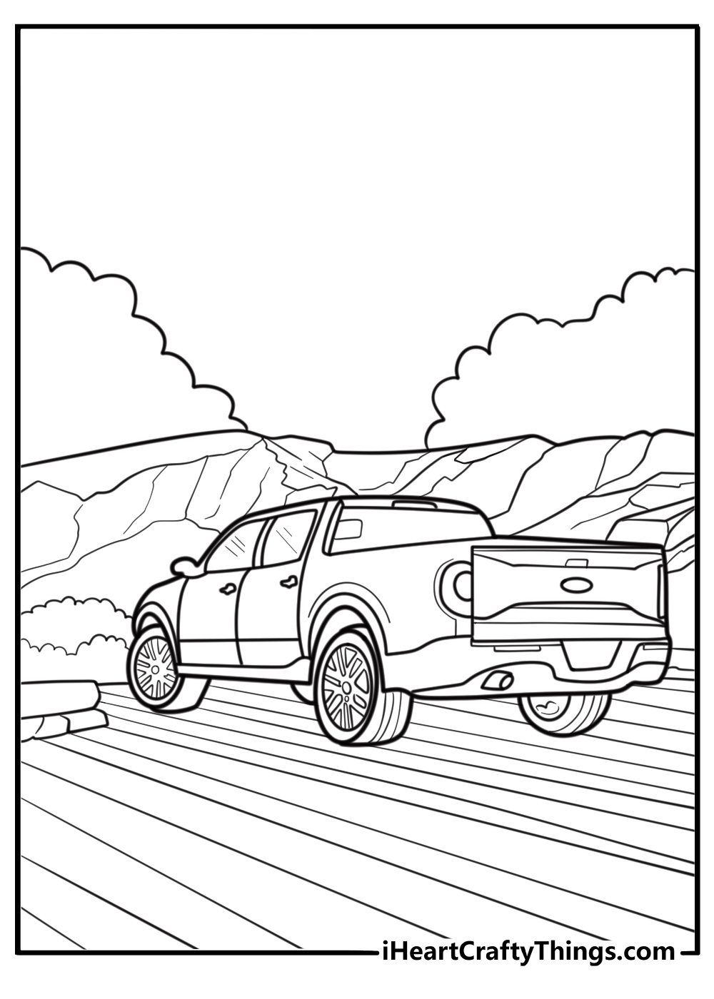 Ford Maverick compact truck in a construction site coloring page