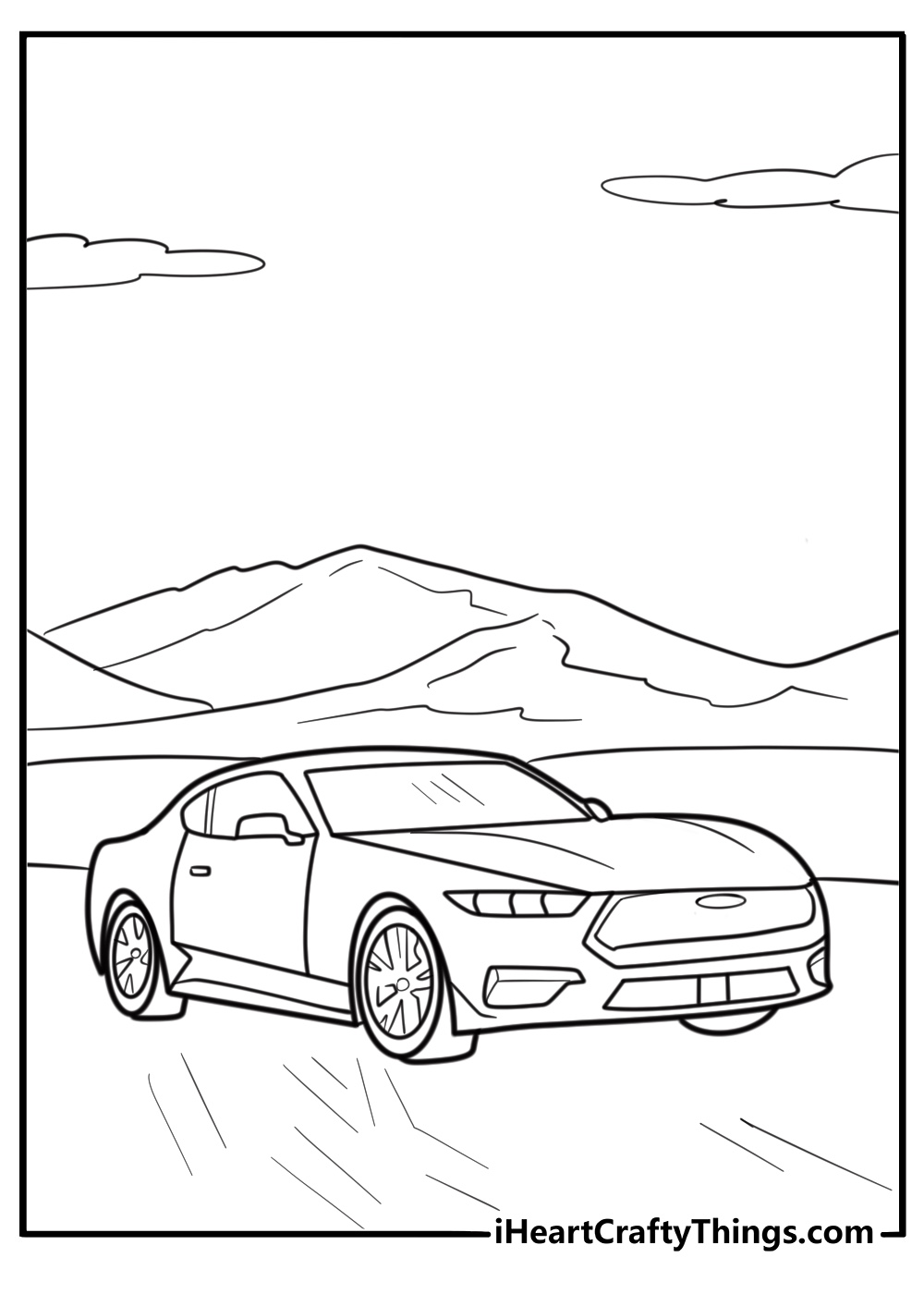 Ford Mustang sports car on the road coloring page