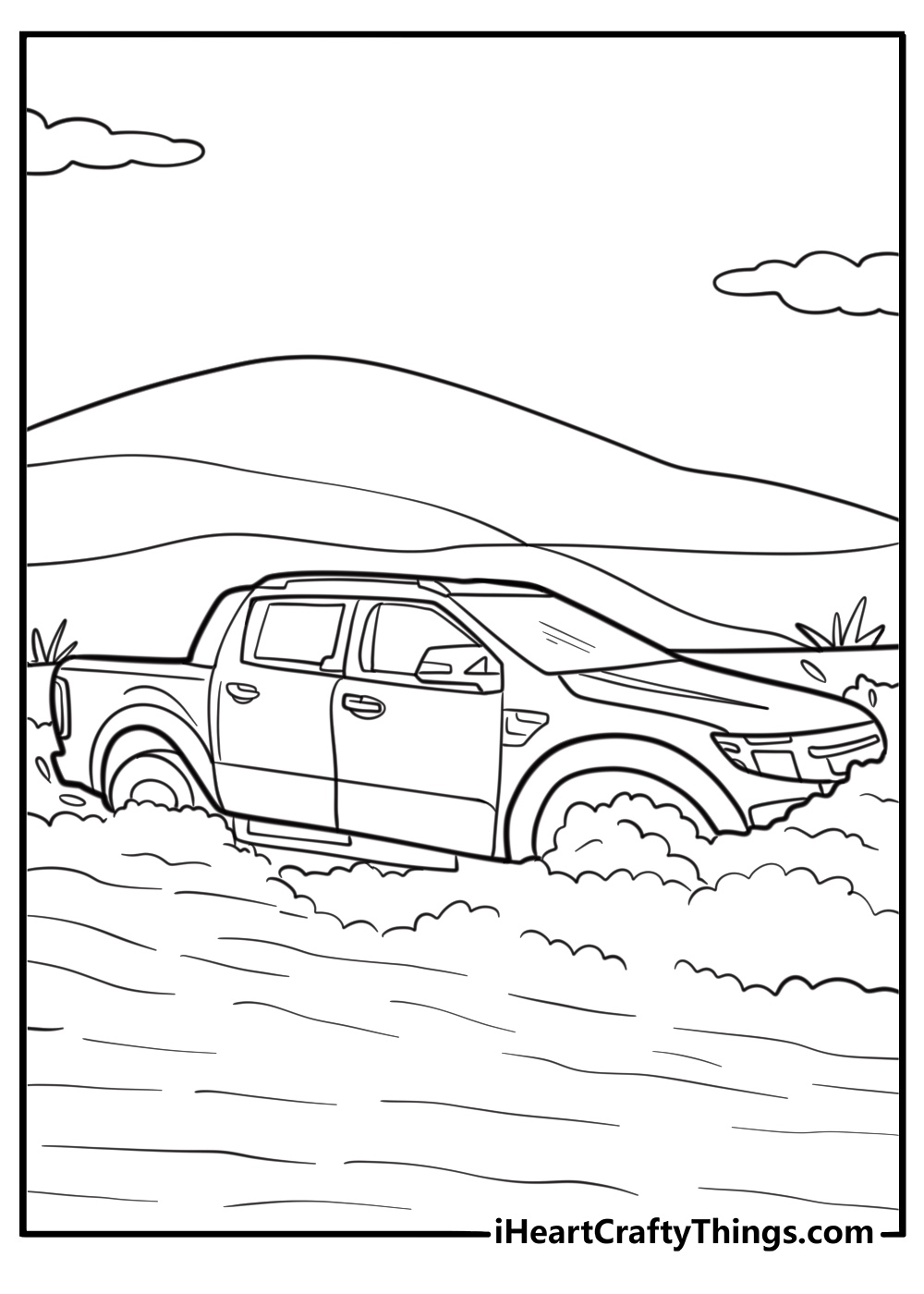 Ford Ranger crossing a river coloring page
