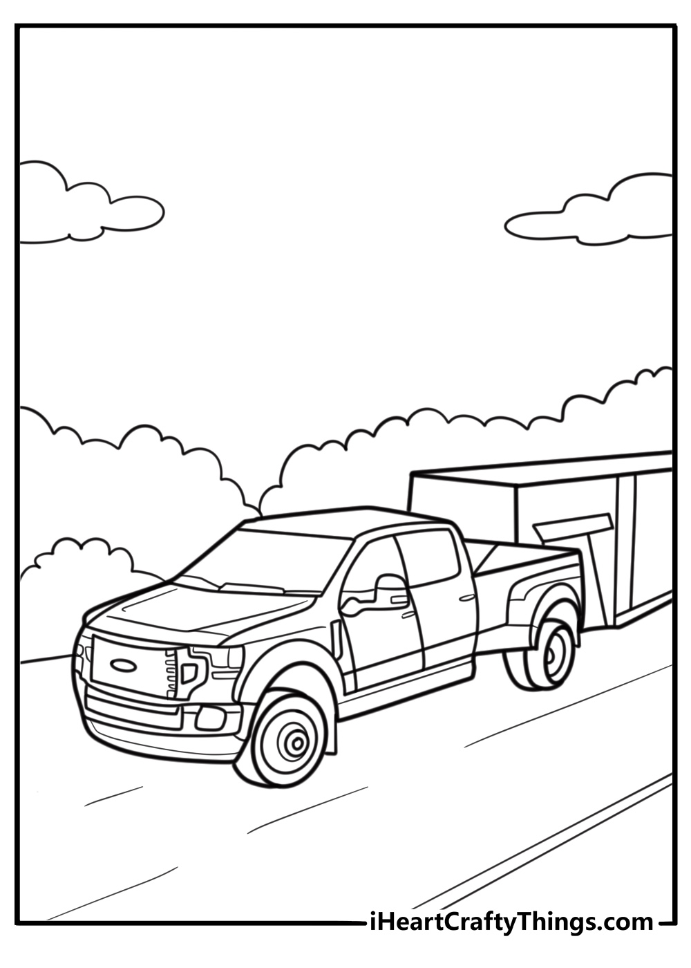 Ford Super Duty hauling heavy equipment coloring page