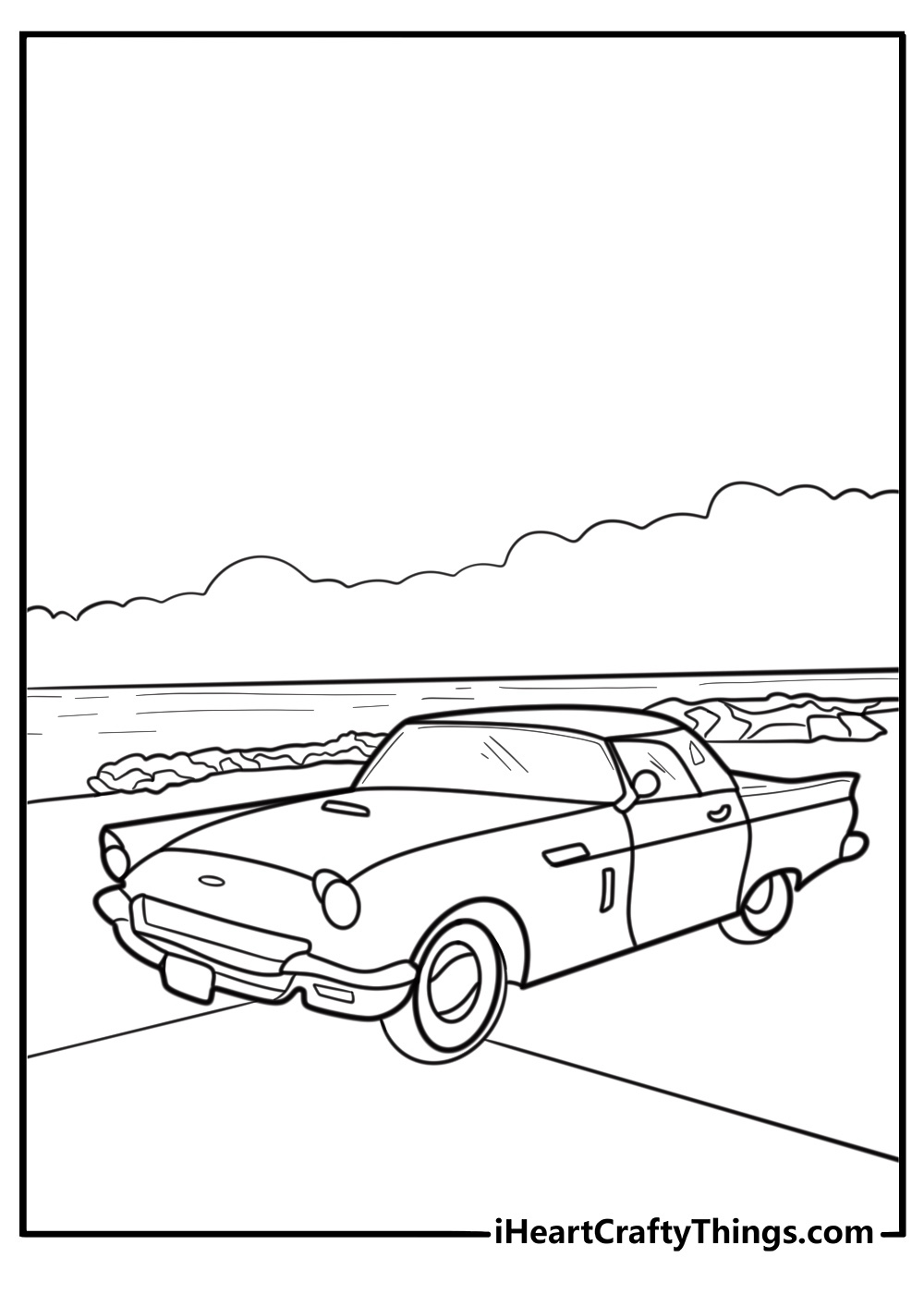 Ford Thunderbird classic convertible at the beach coloring page
