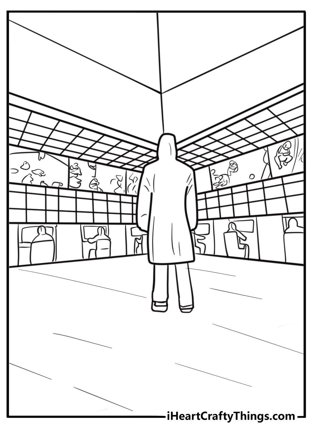 Front Man watching monitors coloring page