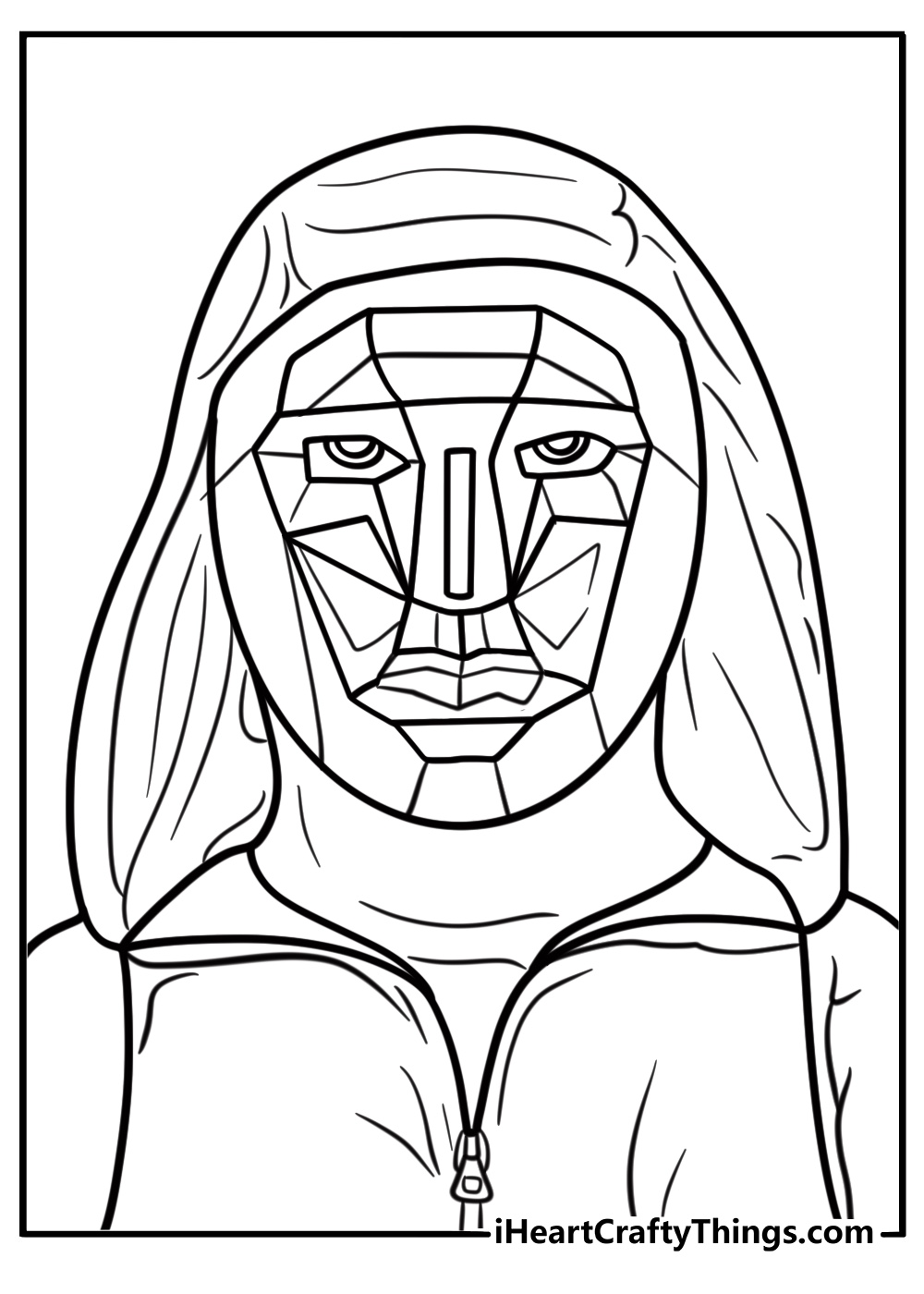 Front Man wearing black mask printable coloring sheet