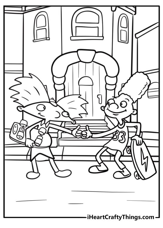Gerald talking to Arnold on the street coloring page