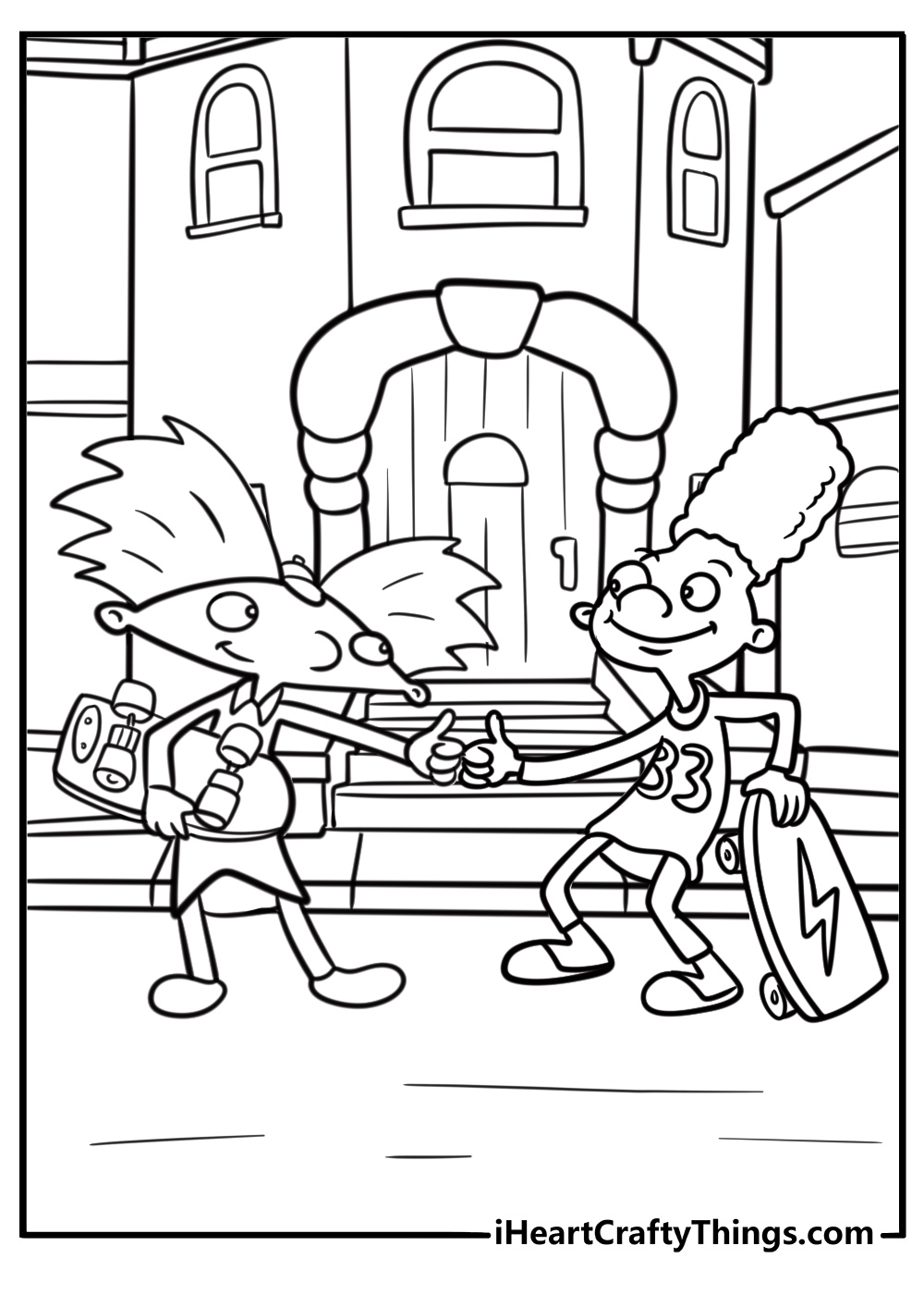 Gerald talking to Arnold on the street coloring page