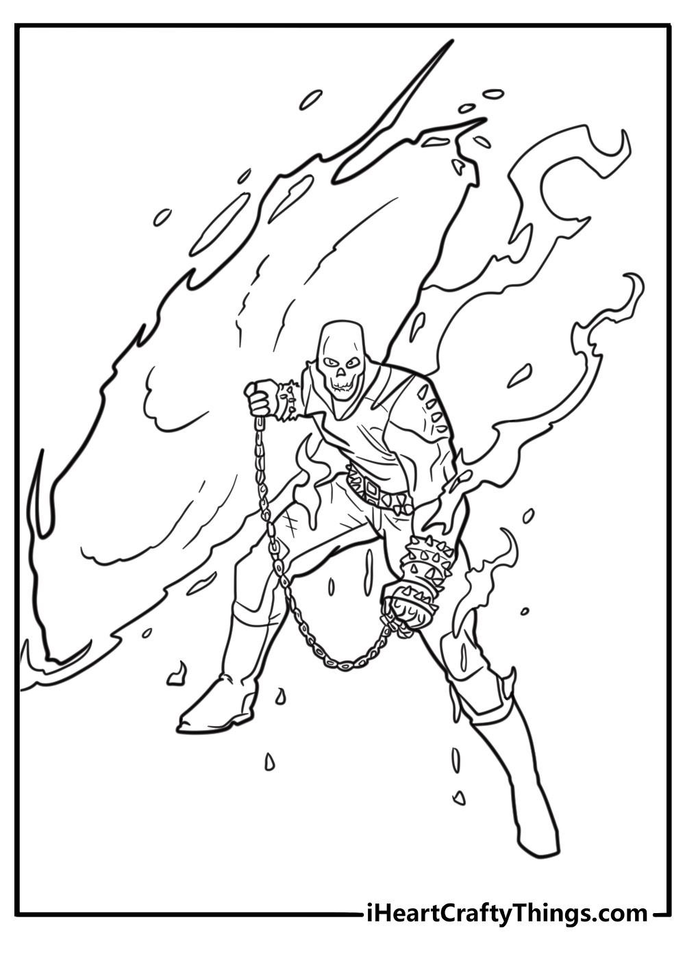 Ghost Rider creating a fire ring around villains coloring page