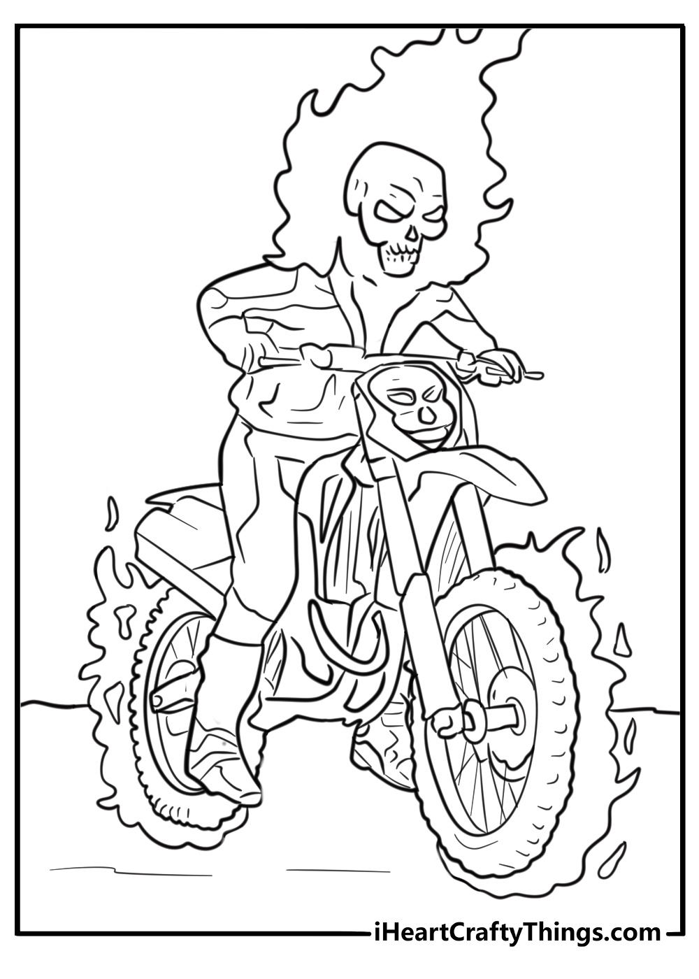 Ghost Rider in the desert with burning sands detailed coloring sheet