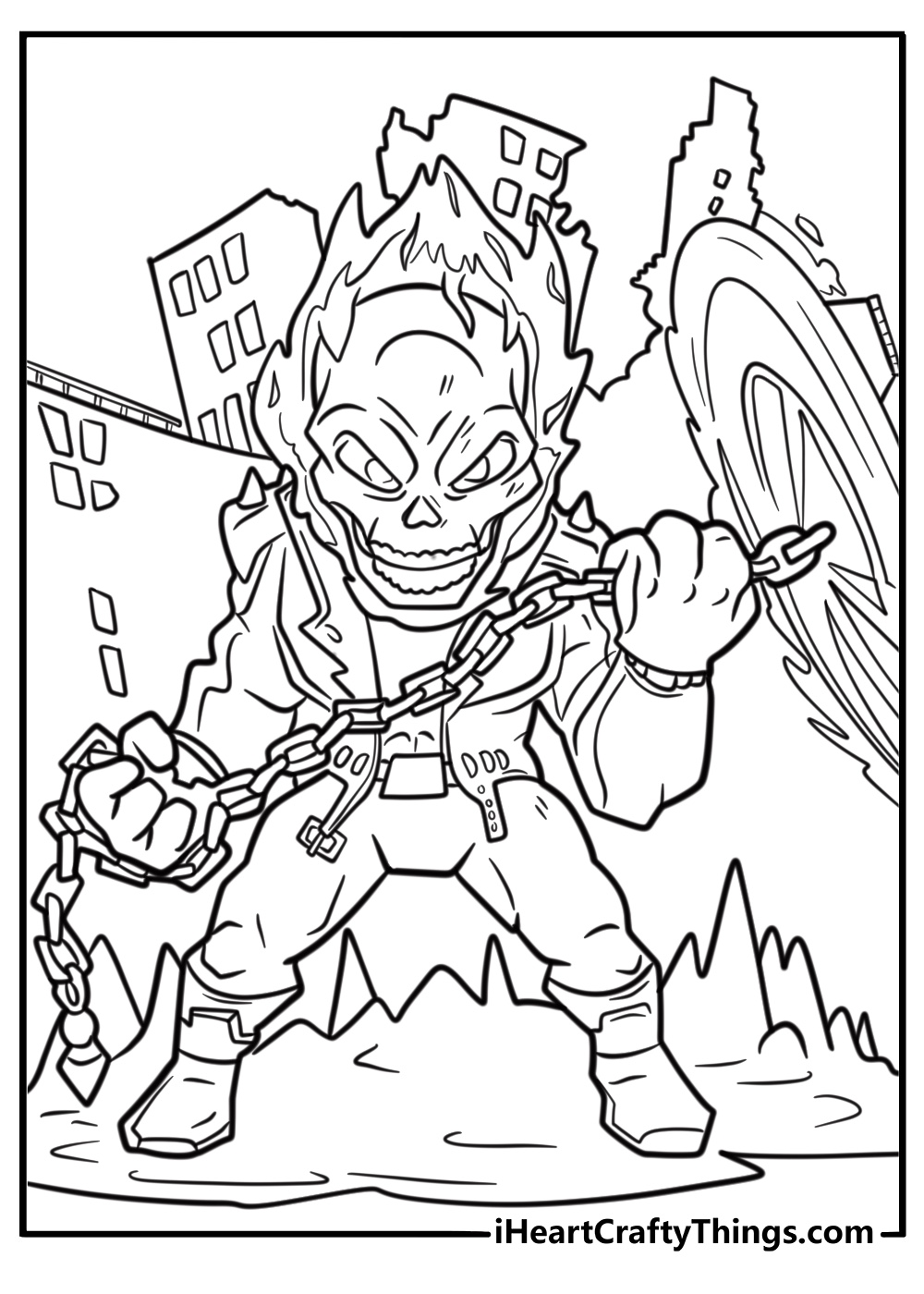 Ghost Rider summoning hellfire from the ground fun coloring sheet