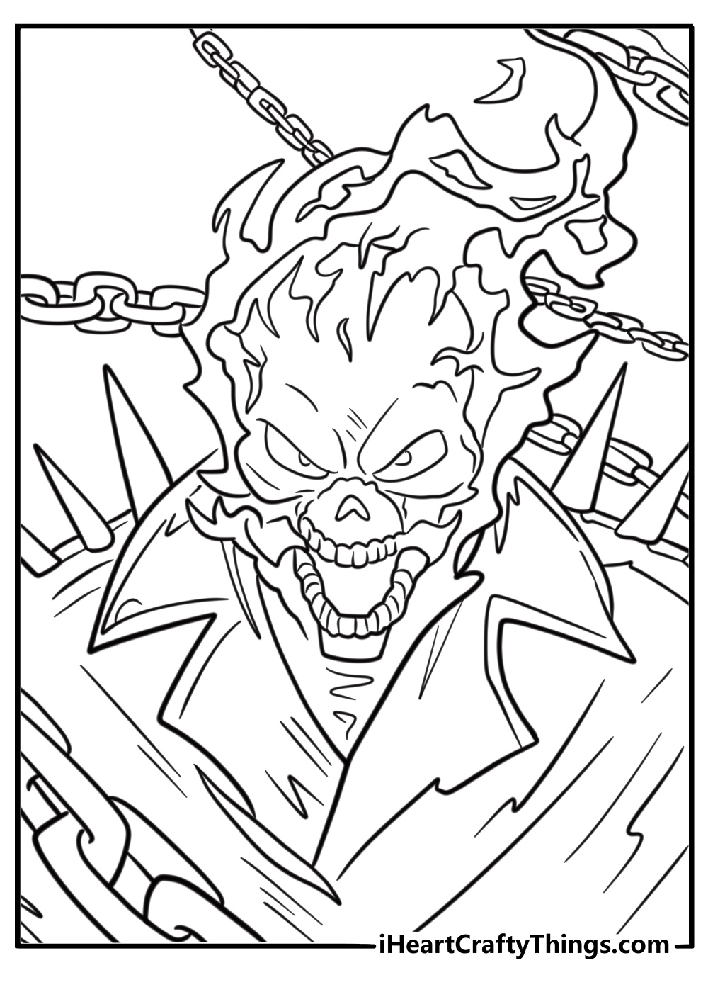 Ghost Rider swinging a fiery chain free coloring page pdf