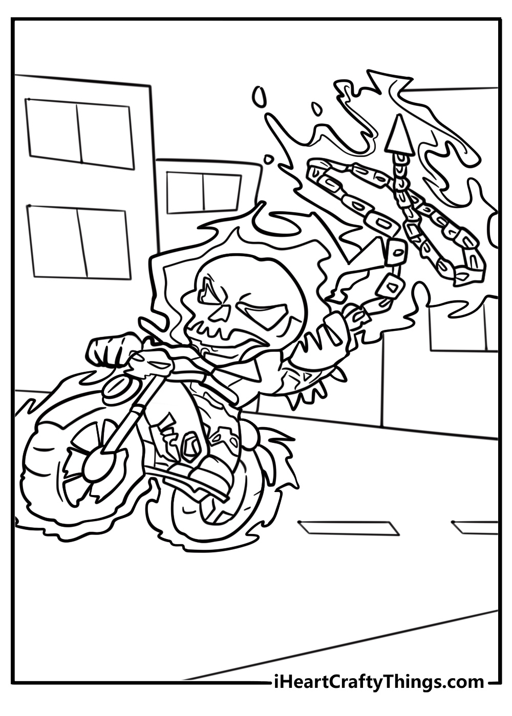Ghost Rider using hellfire to defeat enemies free coloring page pdf