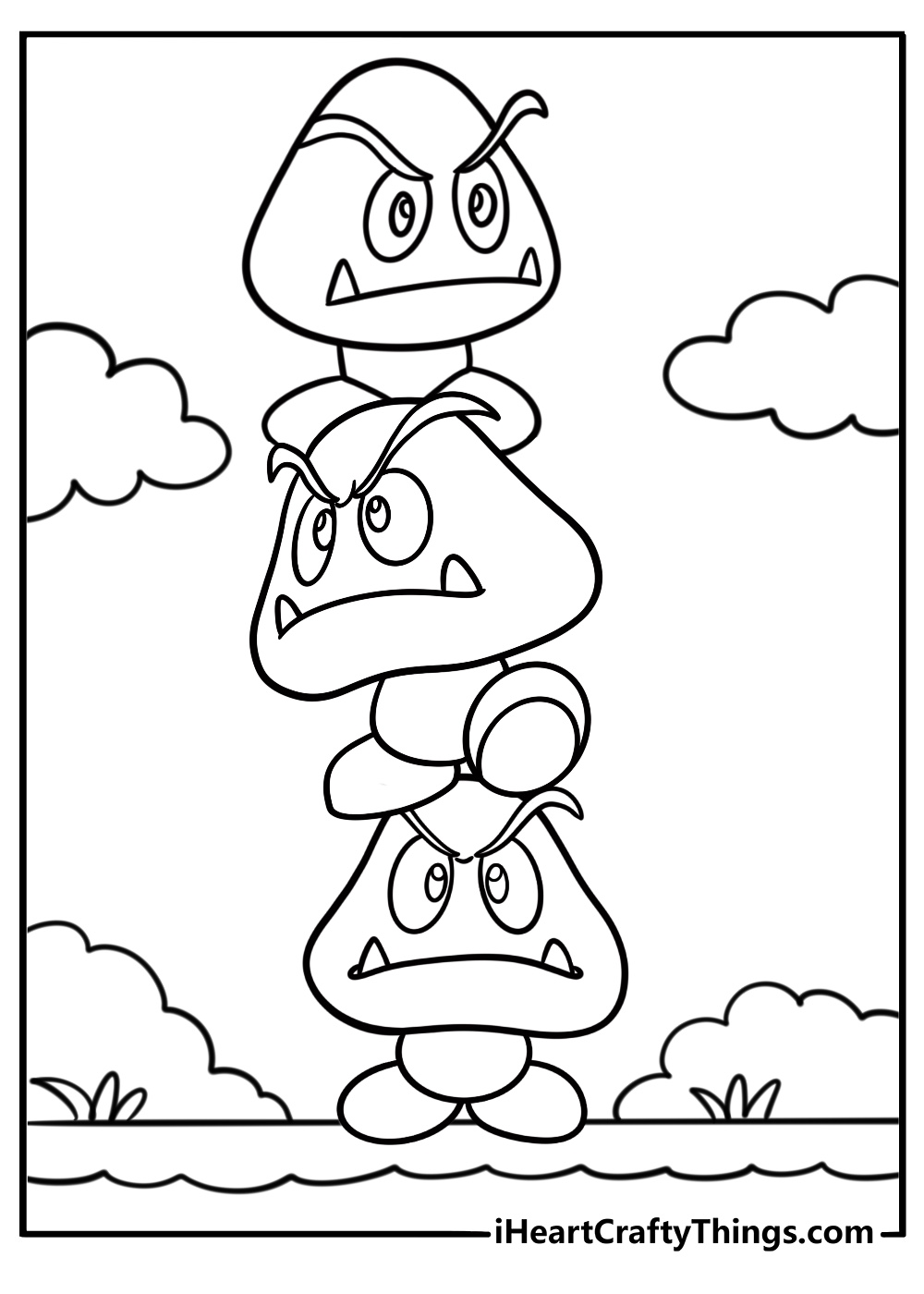 Giant Goomba towering over the ground free coloring page pdf