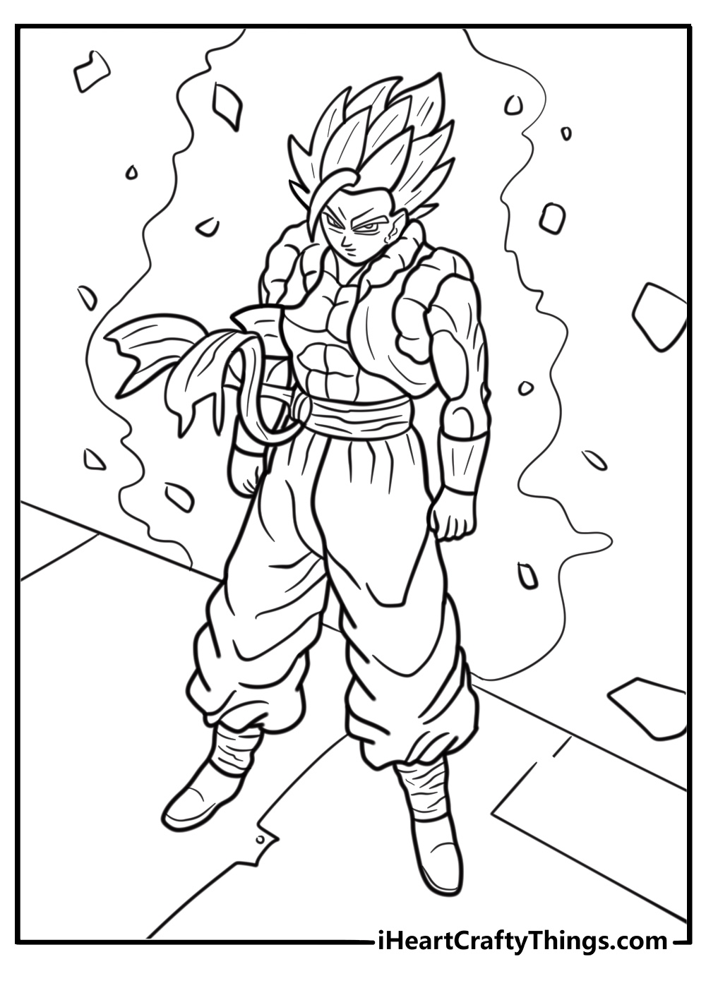 Gogeta dodging an energy attack coloring page