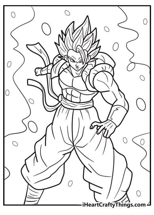 Gogeta in defensive stance with aura coloring sheet