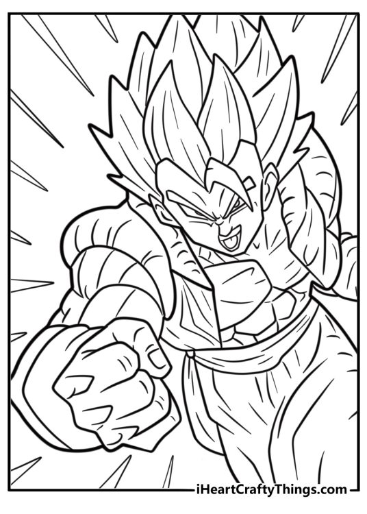 Gogeta landing a powerful punch coloring sheet