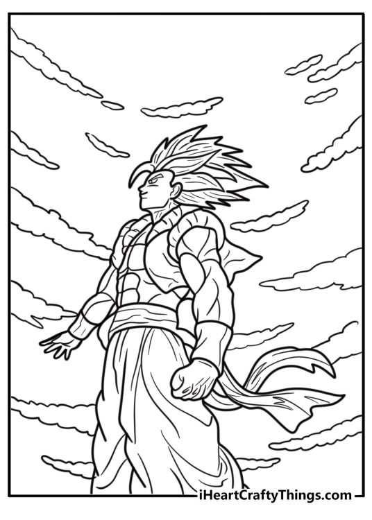 Gogeta looking toward the sky with power surge coloring page
