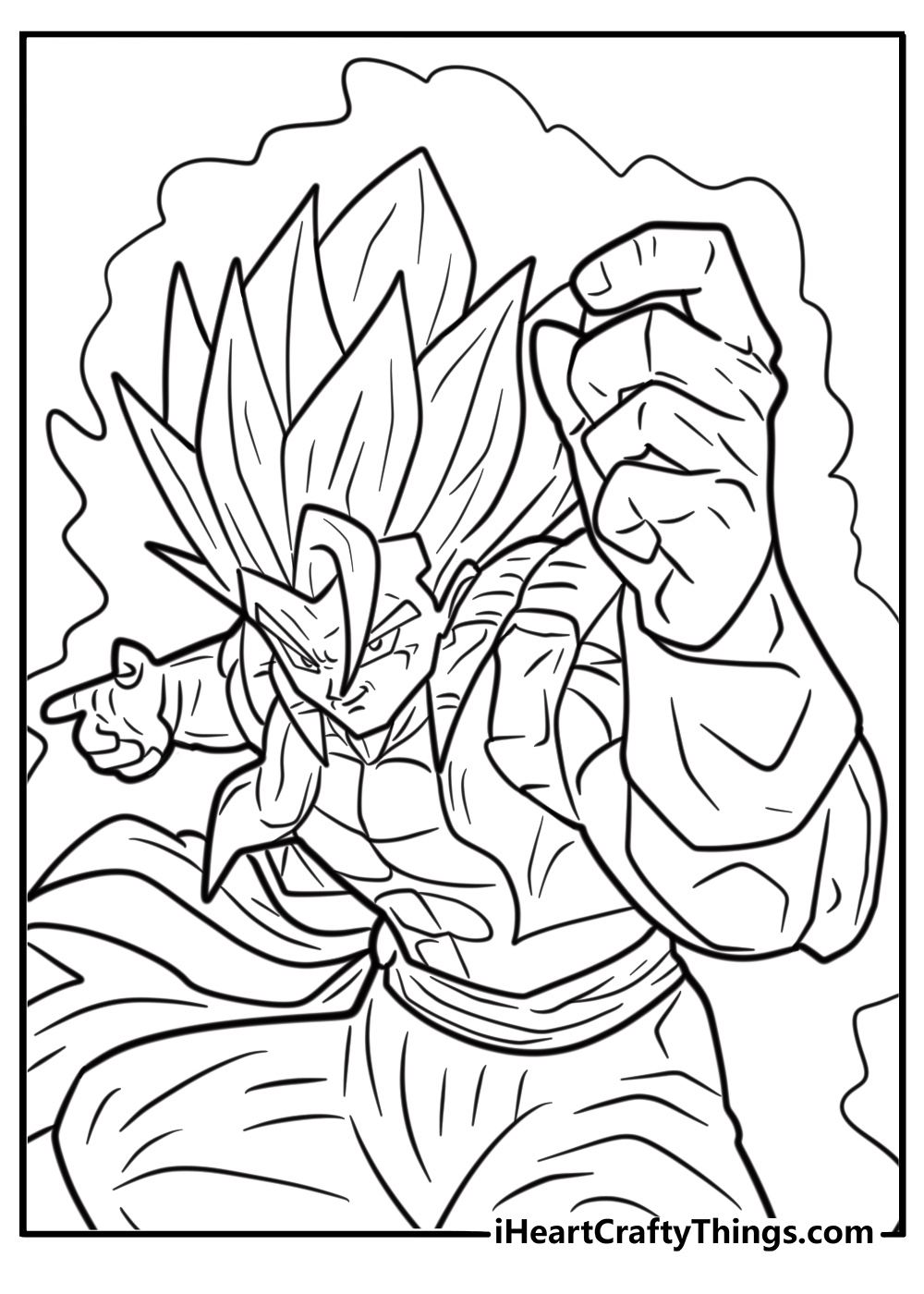 Gogeta powering up with intense energy coloring sheet