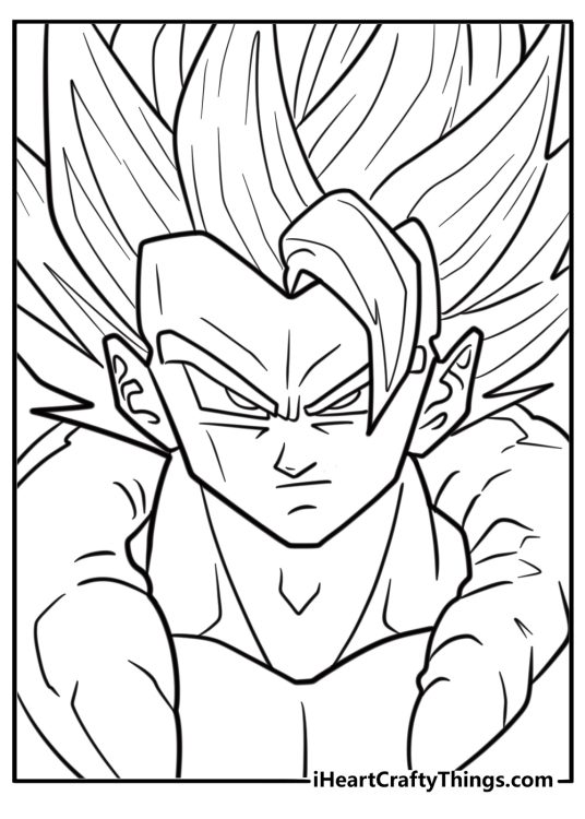 Gogeta Super Saiyan Blue with serious face coloring page