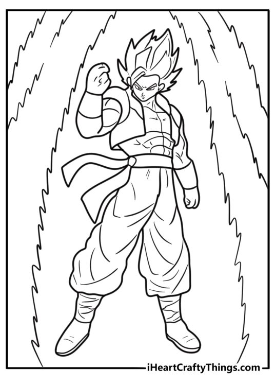 Gogeta surrounded by energy waves coloring page