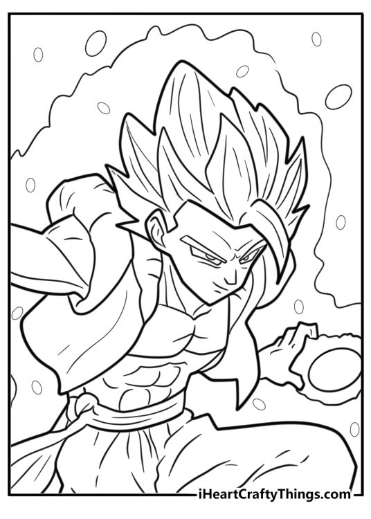 Gogeta transforming from base to Super Saiyan coloring sheet