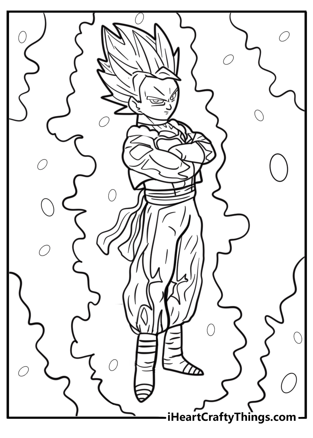 Gogeta with arms crossed and aura flaring coloring sheet