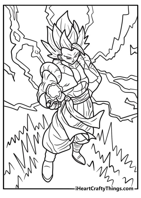 Gogeta with energy crackling around him coloring sheet