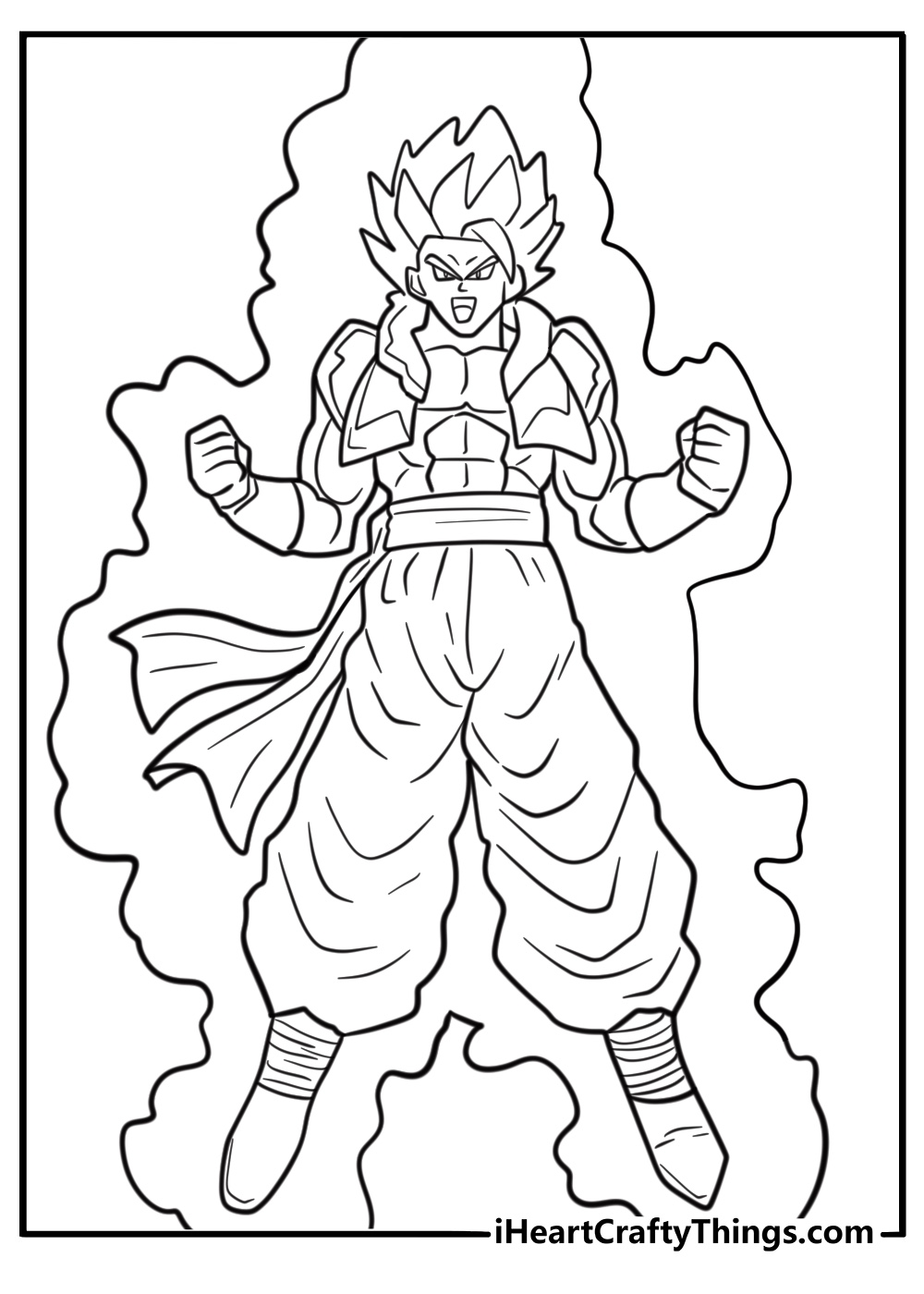 Gogeta with glowing aura in the sky coloring sheet