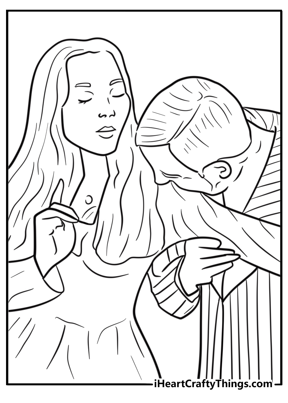 Gomez Addams kissing Morticia's arm coloring page