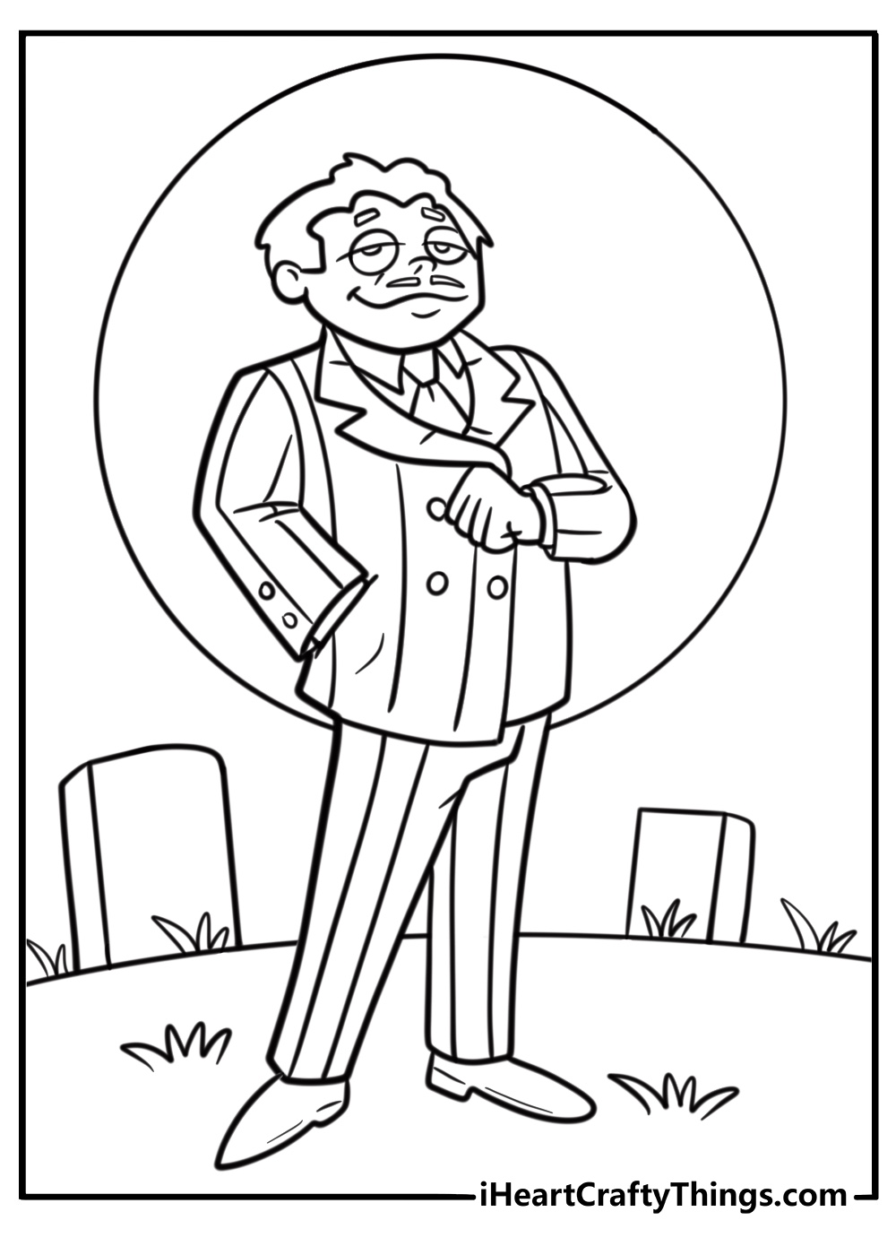 Gomez Addams wearing a pinstripe suit coloring page