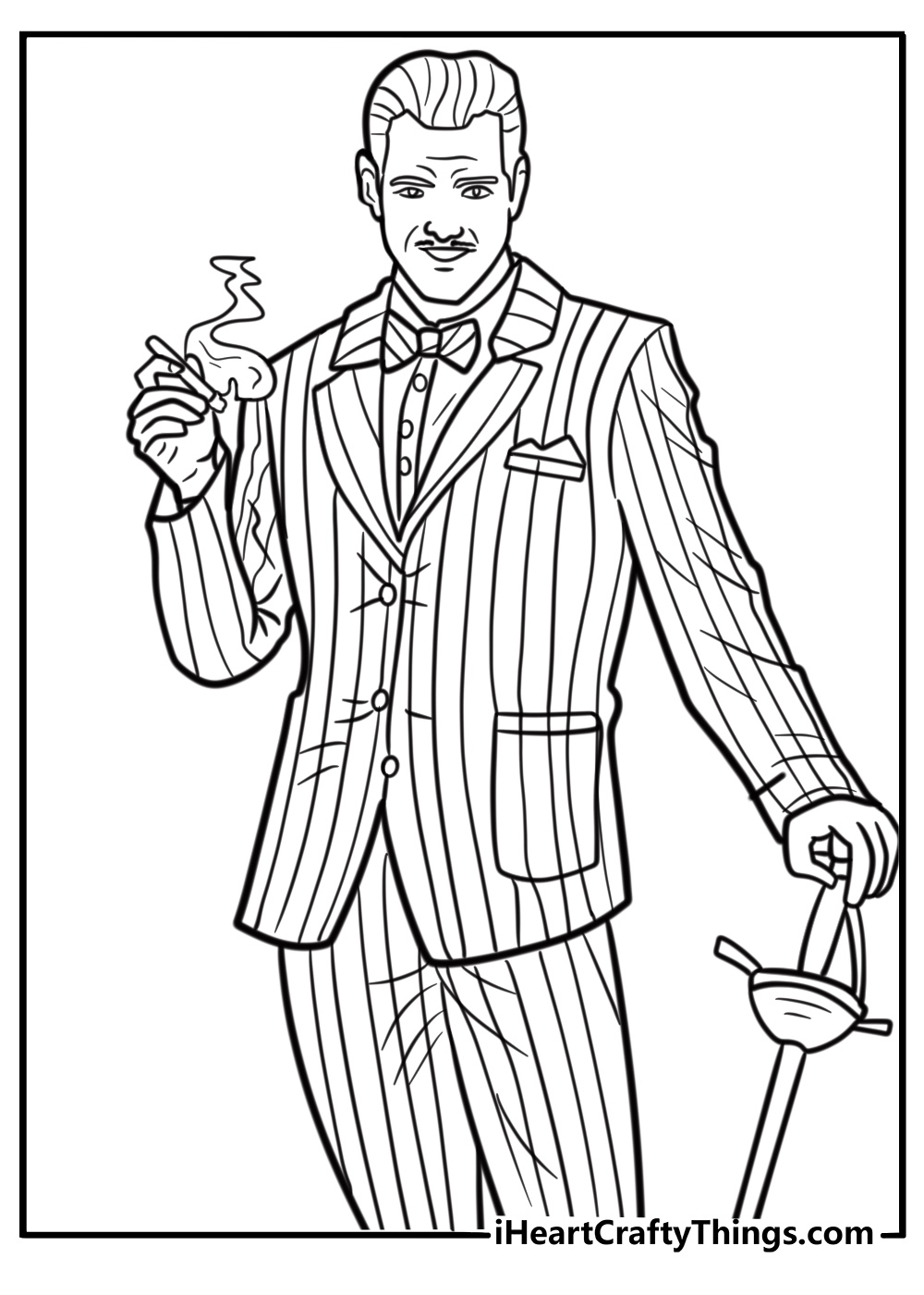 Gomez fencing with a sword coloring page