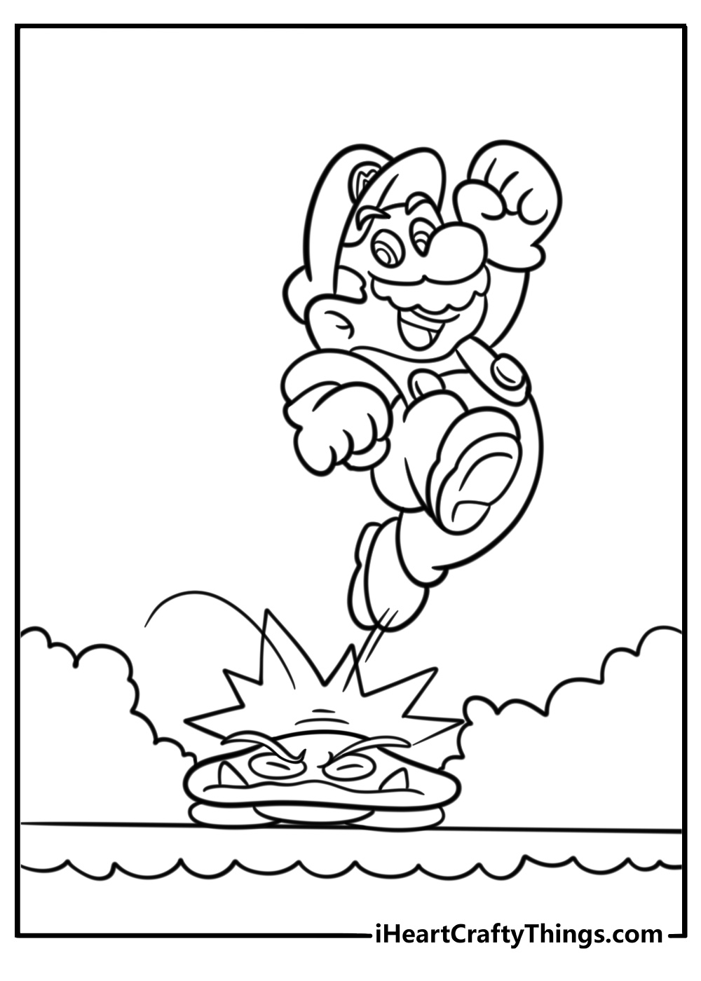 Goomba cornered by Mario in a cave printable coloring sheet