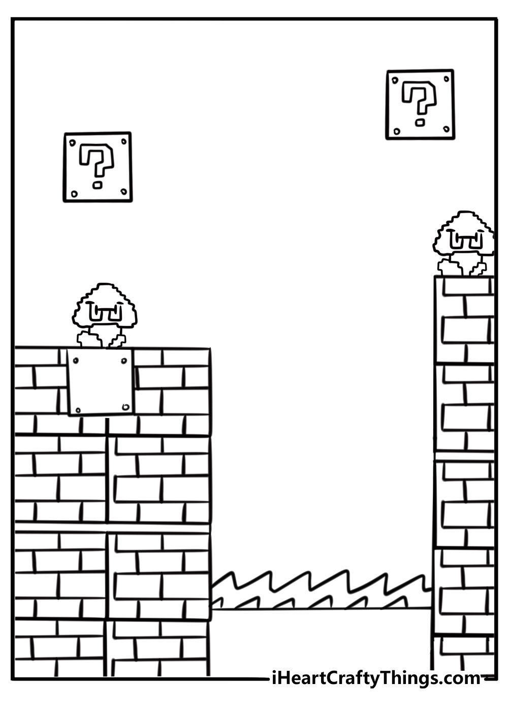 Goomba next to lava pit detailed coloring sheet