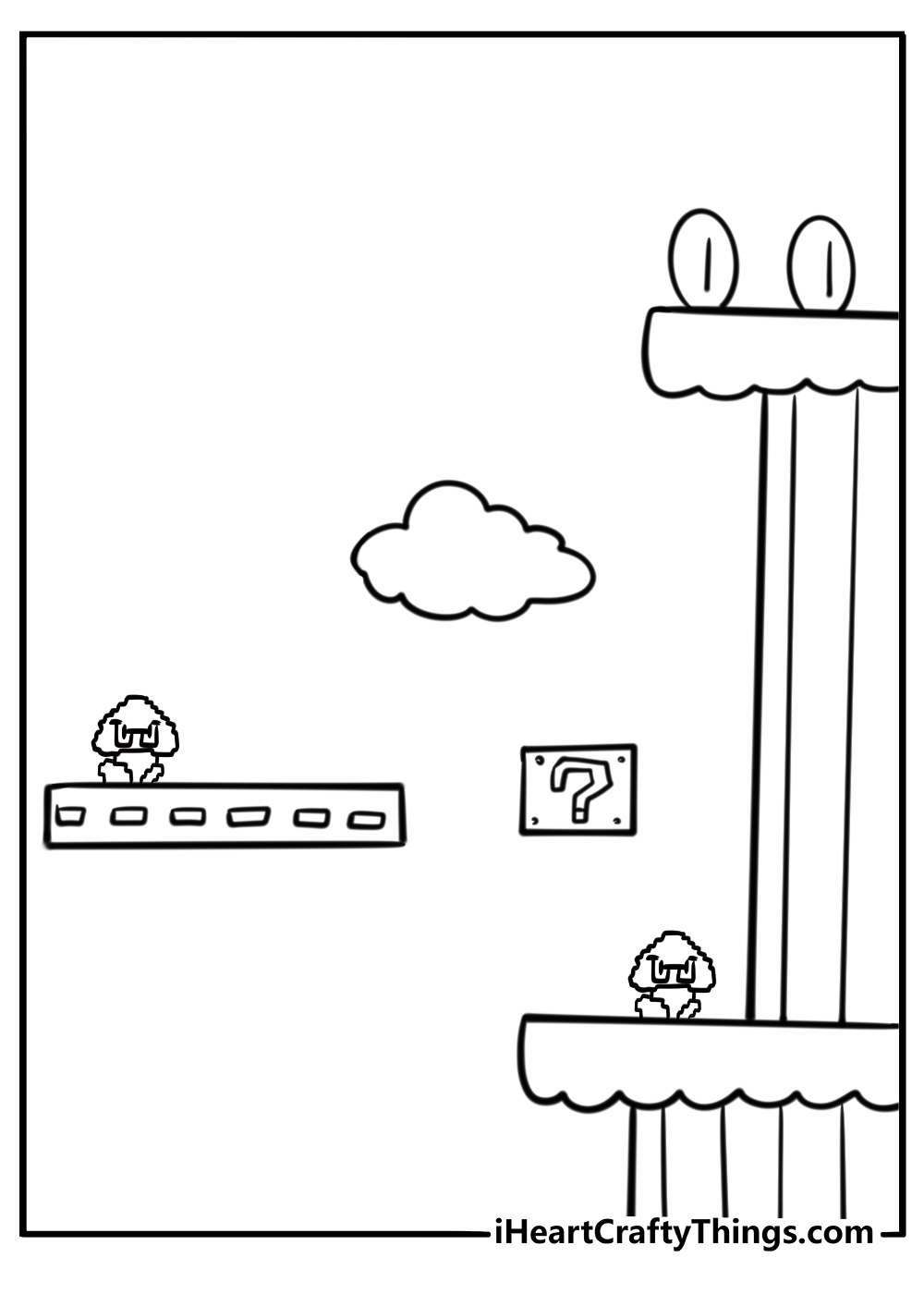 Goomba standing on a moving platform free coloring page pdf