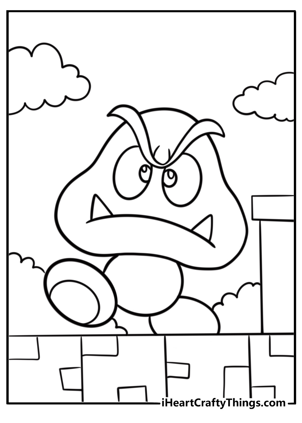 Goomba stomping through a level free coloring page pdf