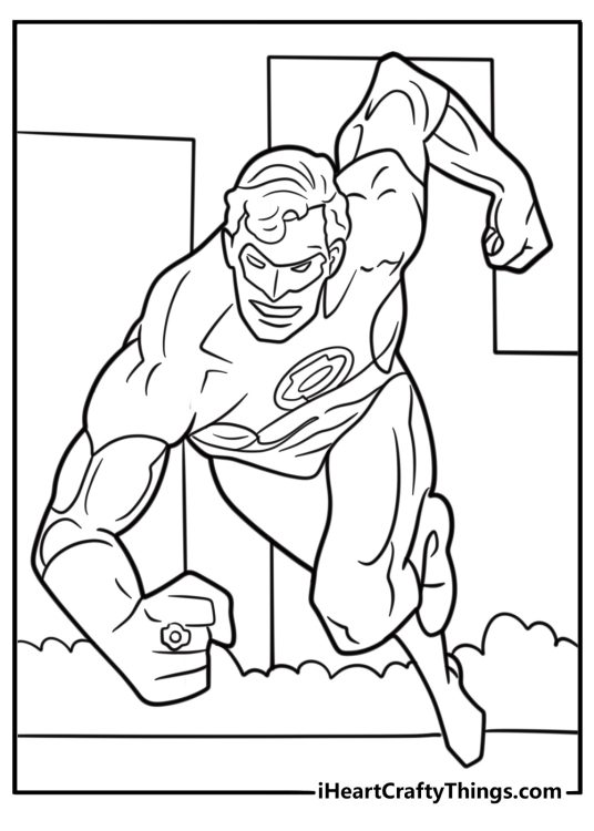 Green Lantern charging his ring at a power battery coloring page