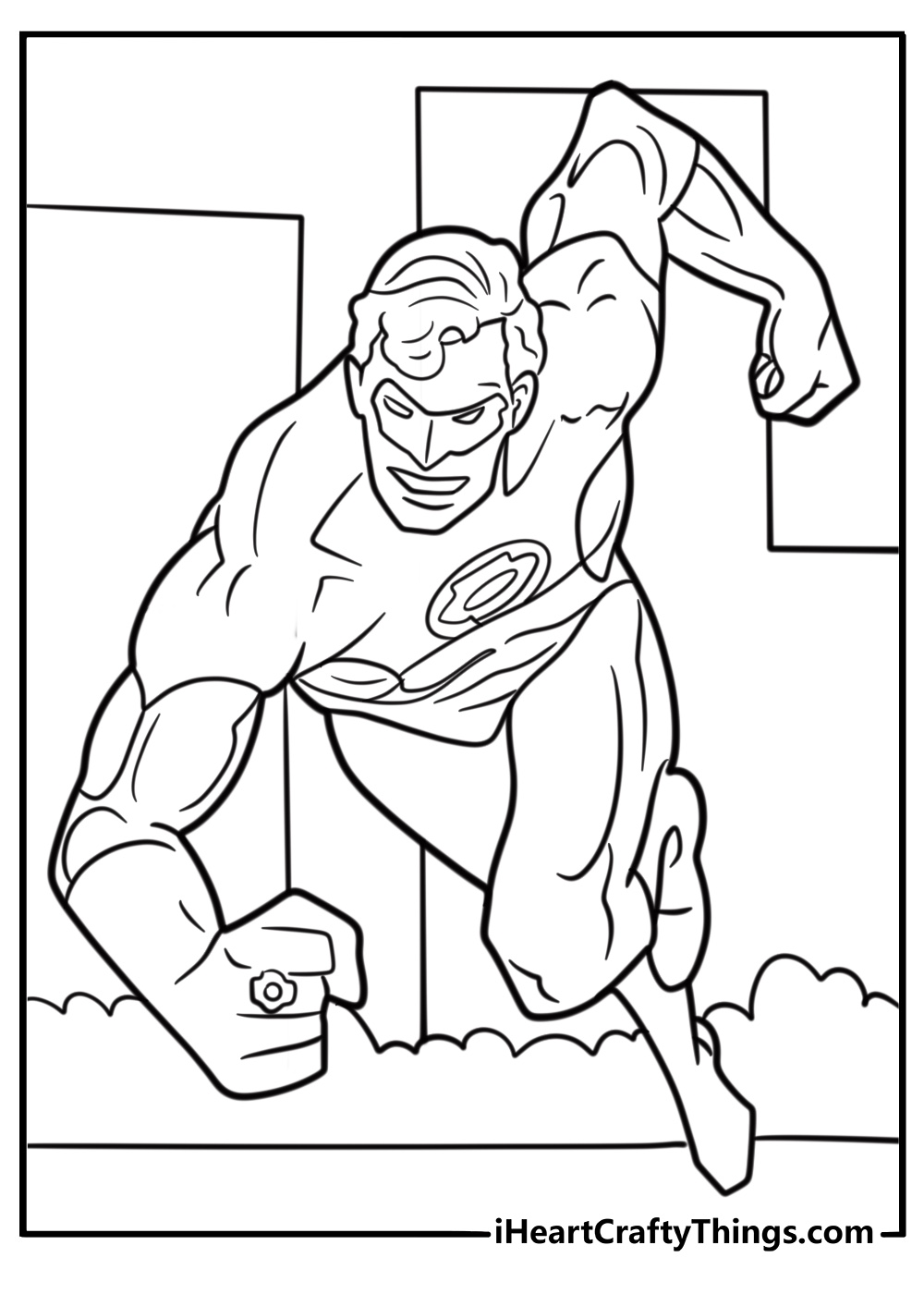 Green Lantern charging his ring at a power battery coloring page