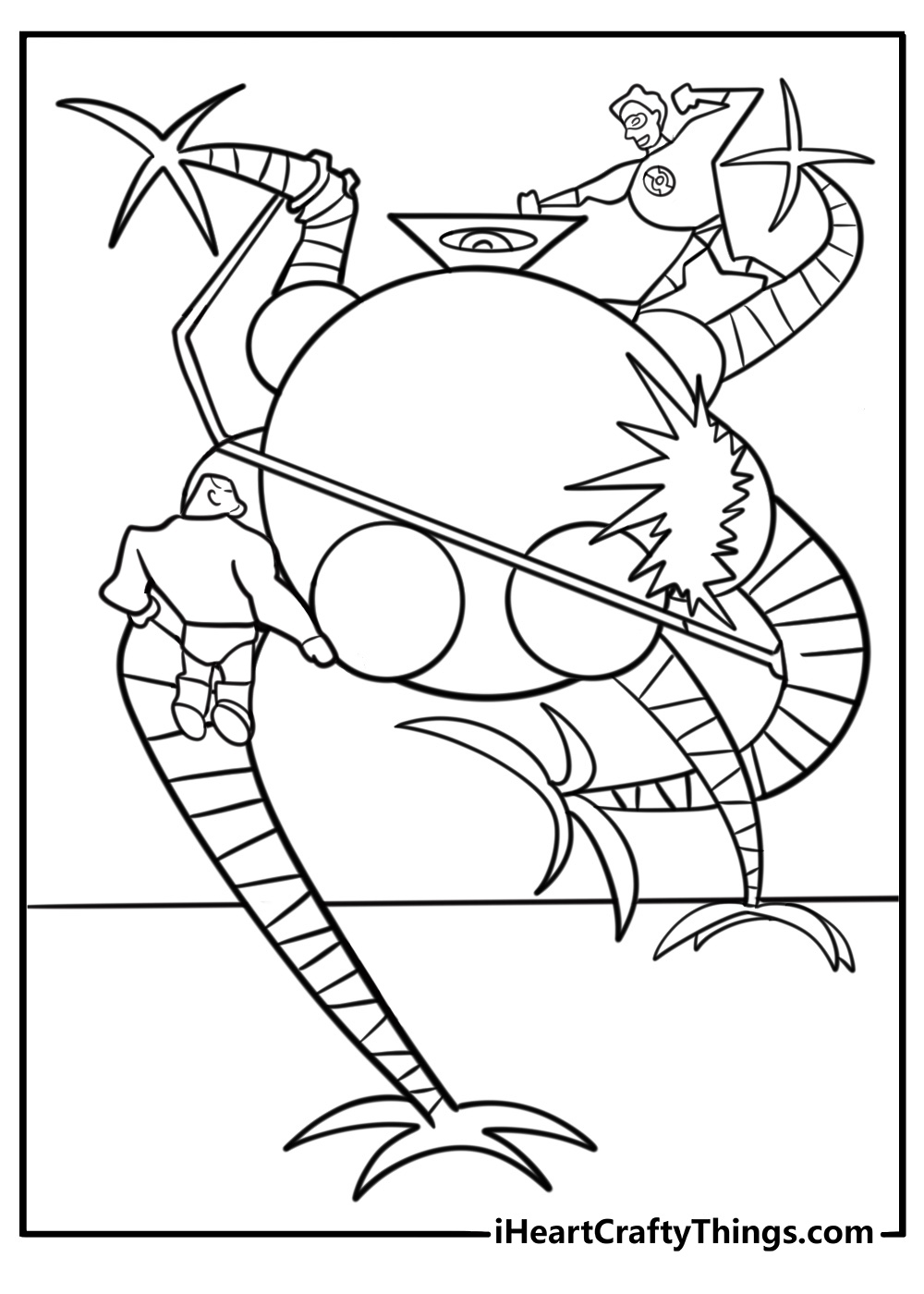 Green Lantern fighting giant robot coloring page
