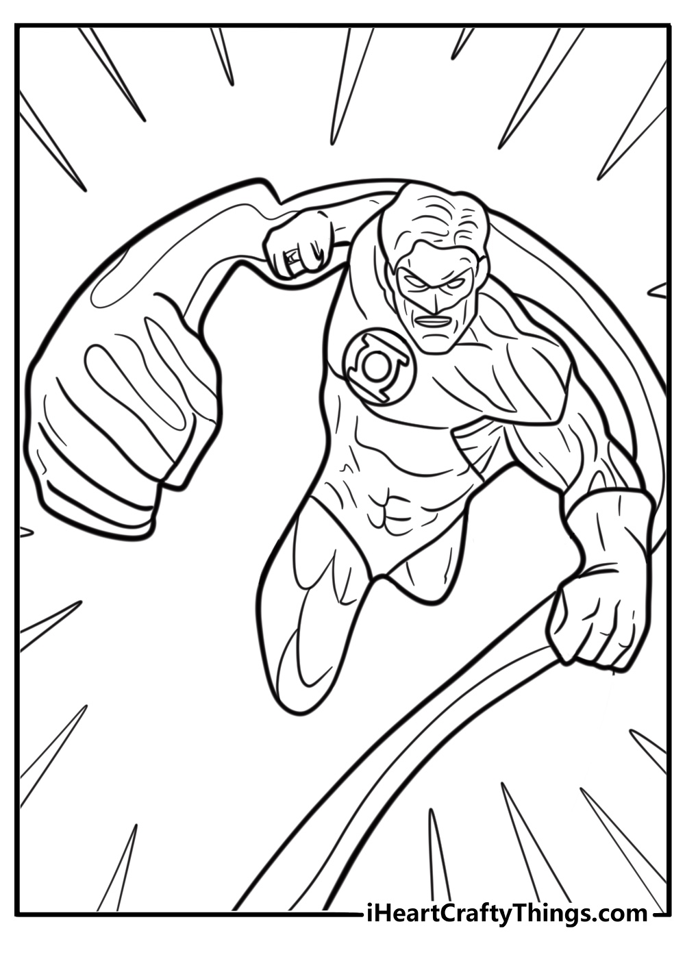 Green Lantern forming a giant fist with energy coloring page