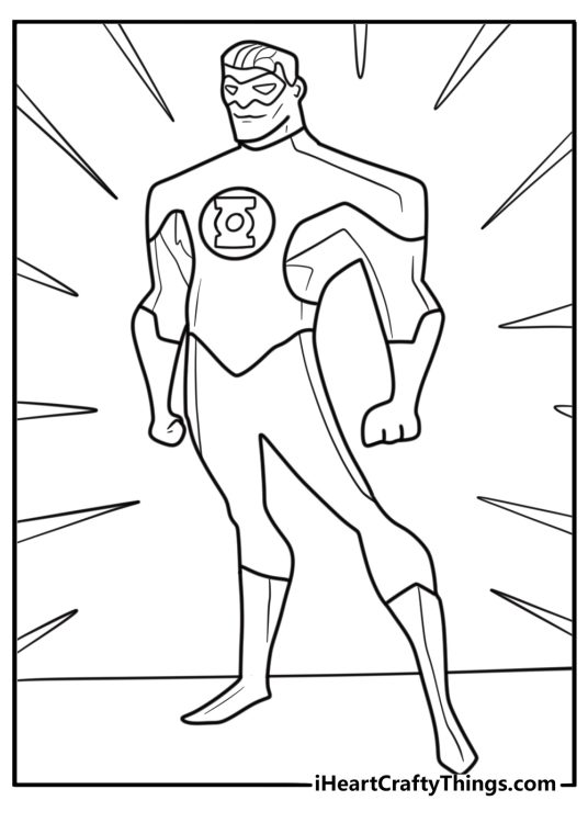 Green Lantern protecting a city with energy barrier coloring page