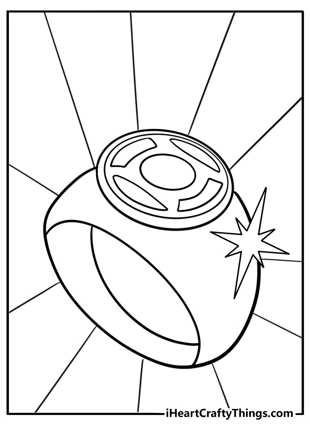 Green Lantern ring glowing with energy coloring page