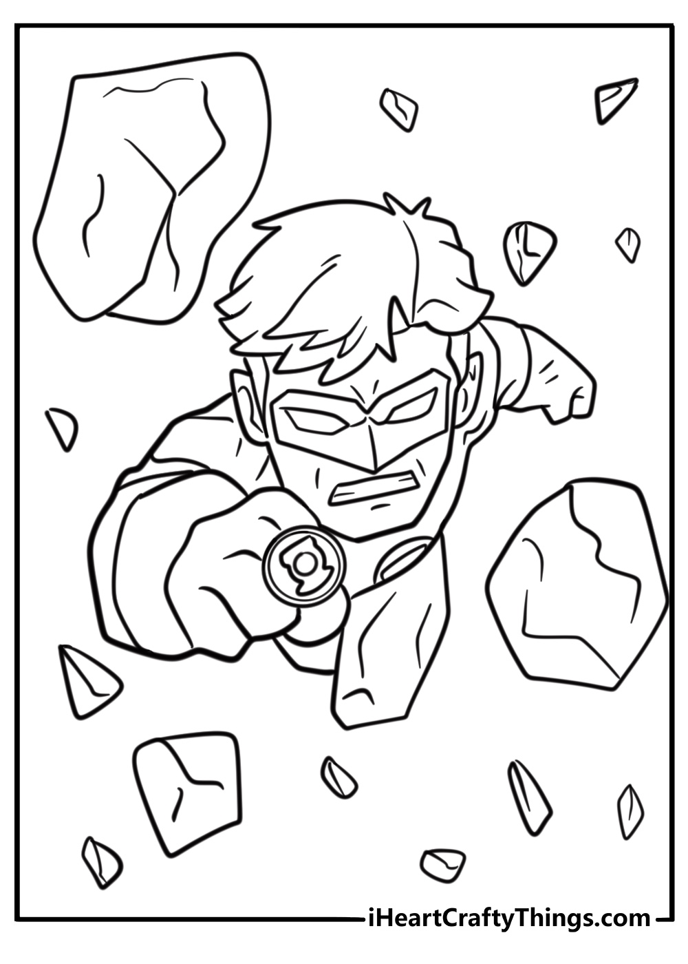 Green Lantern stopping a meteor with ring power coloring page