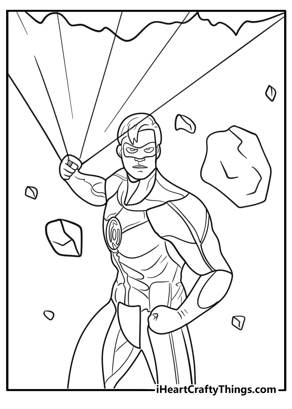Green Lantern using ring to lift heavy objects coloring page