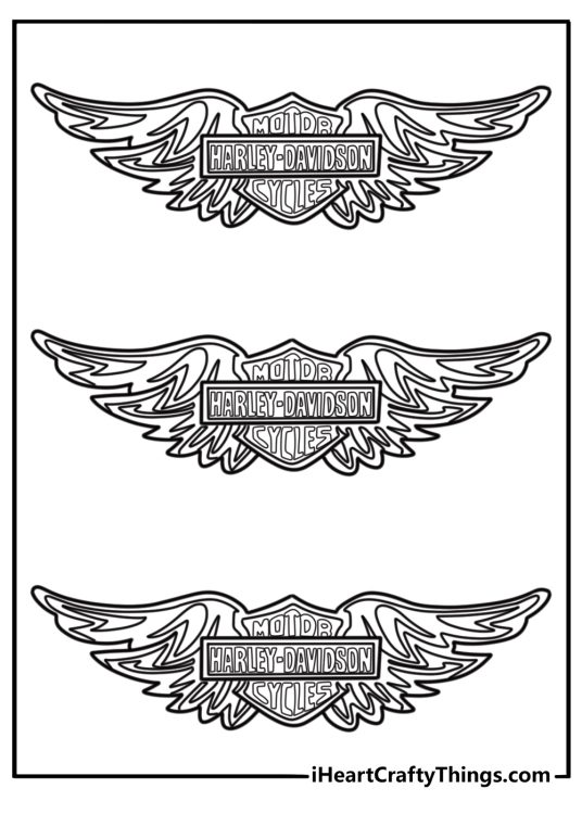 Harley Davidson logo with wings free printable coloring sheet