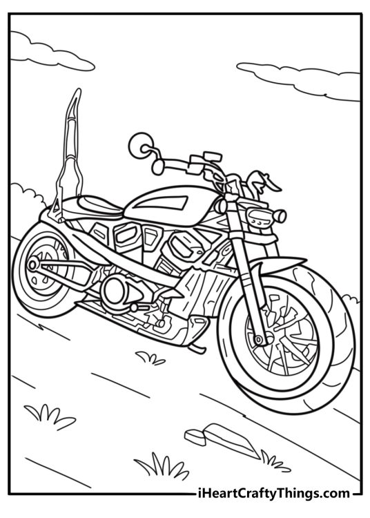 Harley Davidson motorcycle with tall sissy bar printable coloring page
