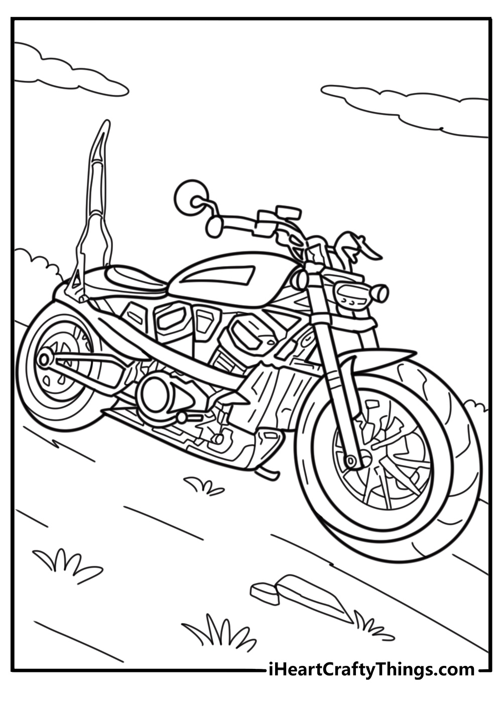 Harley Davidson motorcycle with tall sissy bar printable coloring page