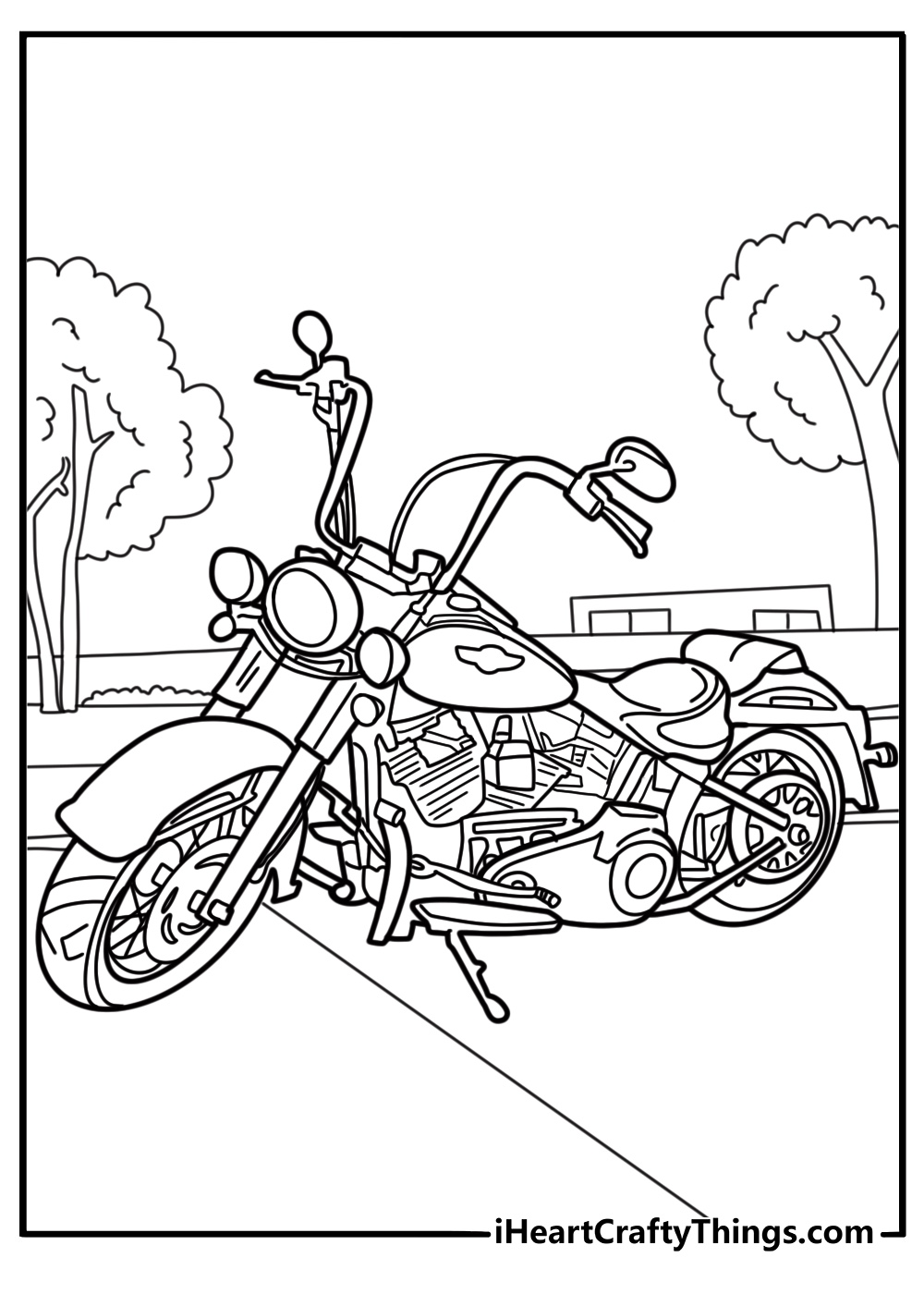 Harley Davidson Softail Deluxe model parked in town coloring sheet
