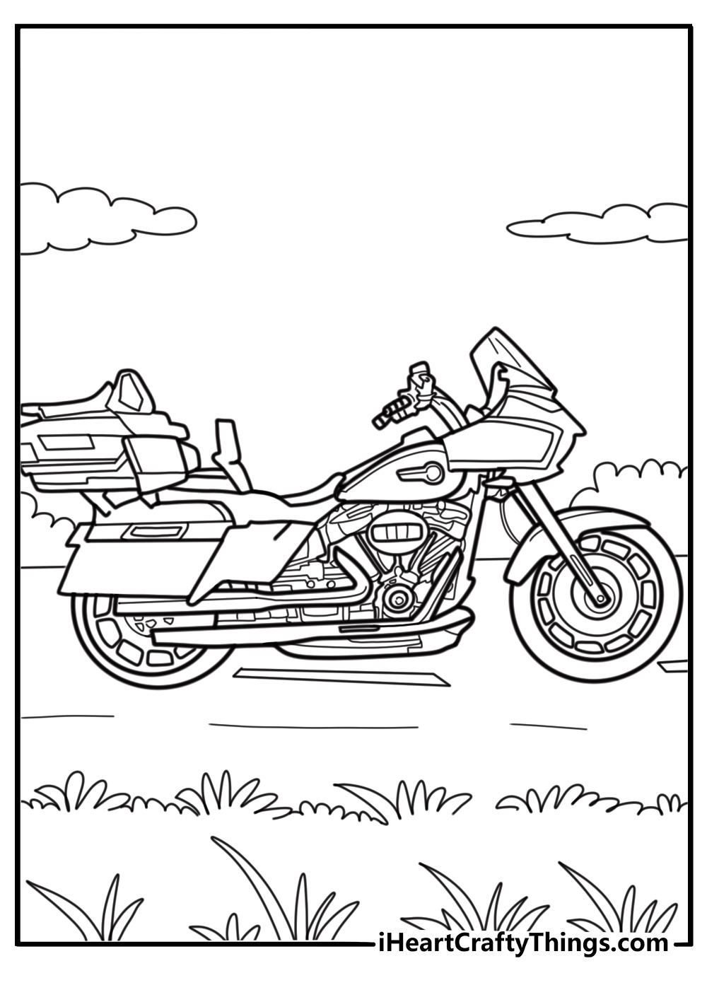 Harley Davidson touring bike with tall handlebars coloring page