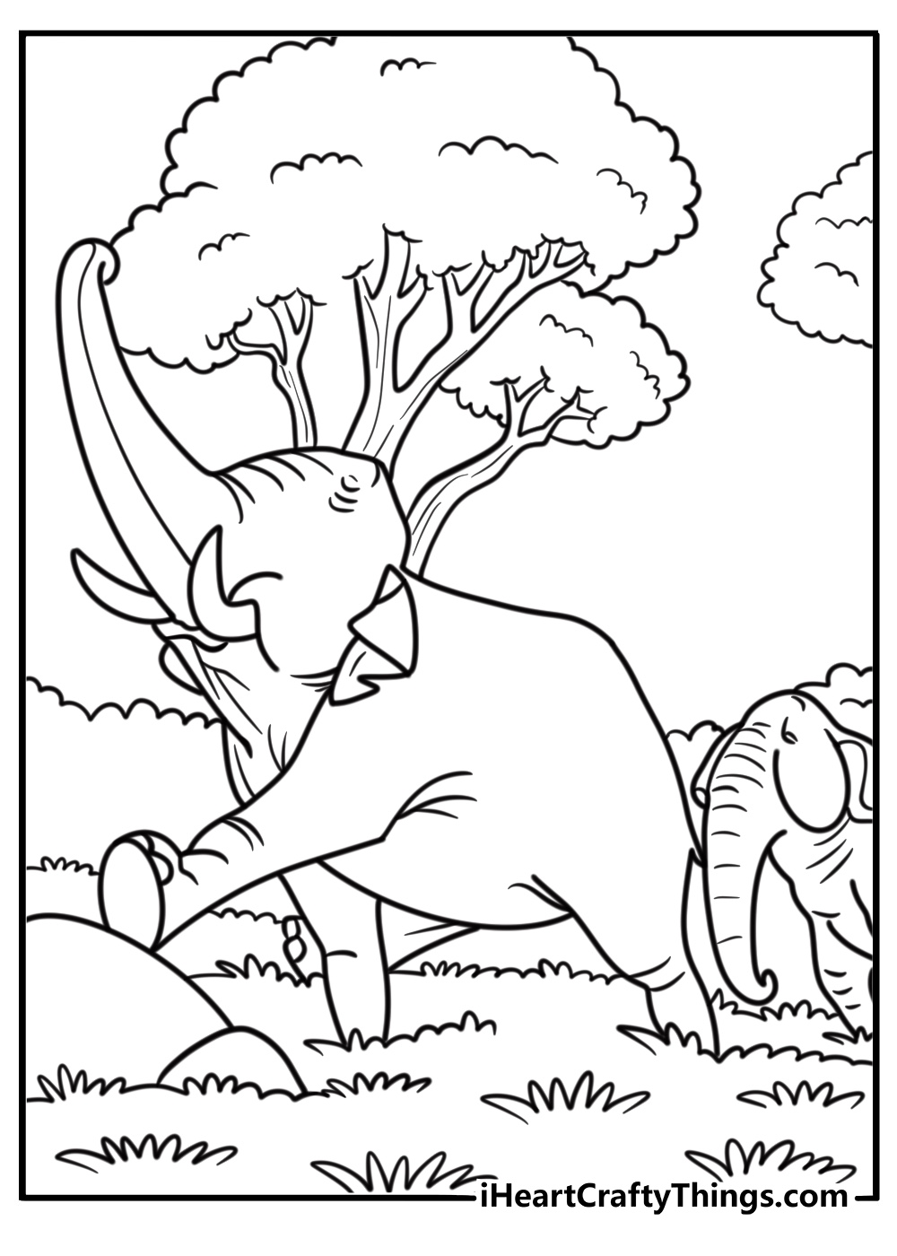 Hathi the elephant marching through the jungle coloring page