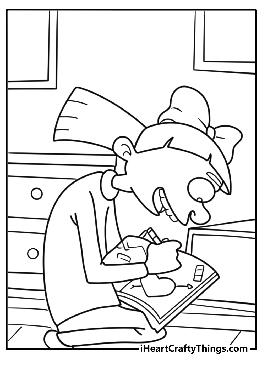 Helga writing in her secret Arnold diary coloring page