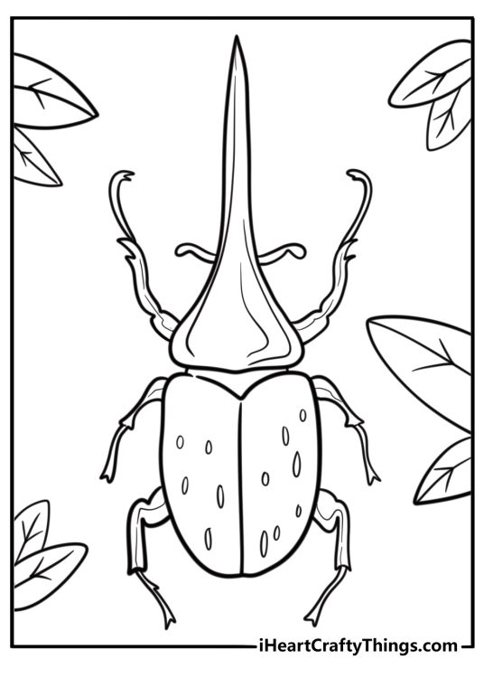 Hercules beetle with large horns coloring page